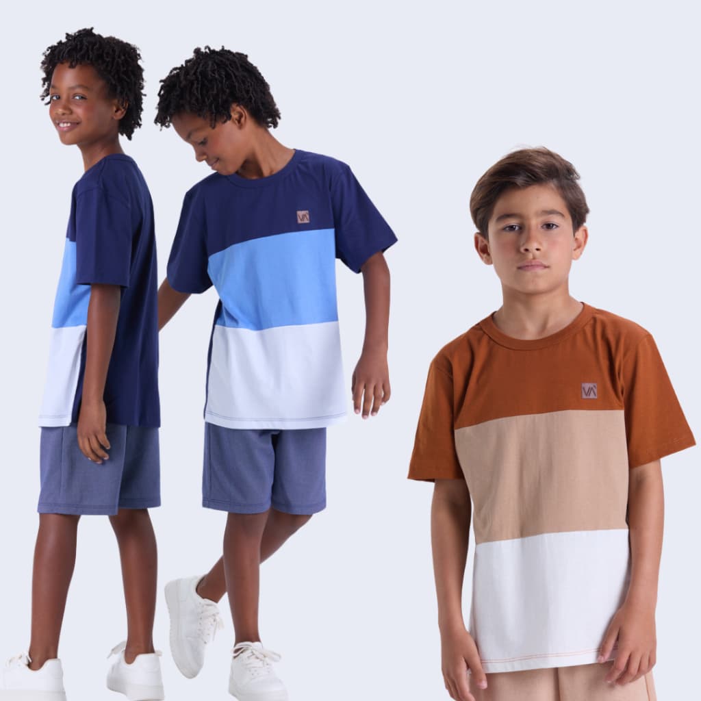 Conjunto Infantil Masculino de Verão Faixas Coloridas