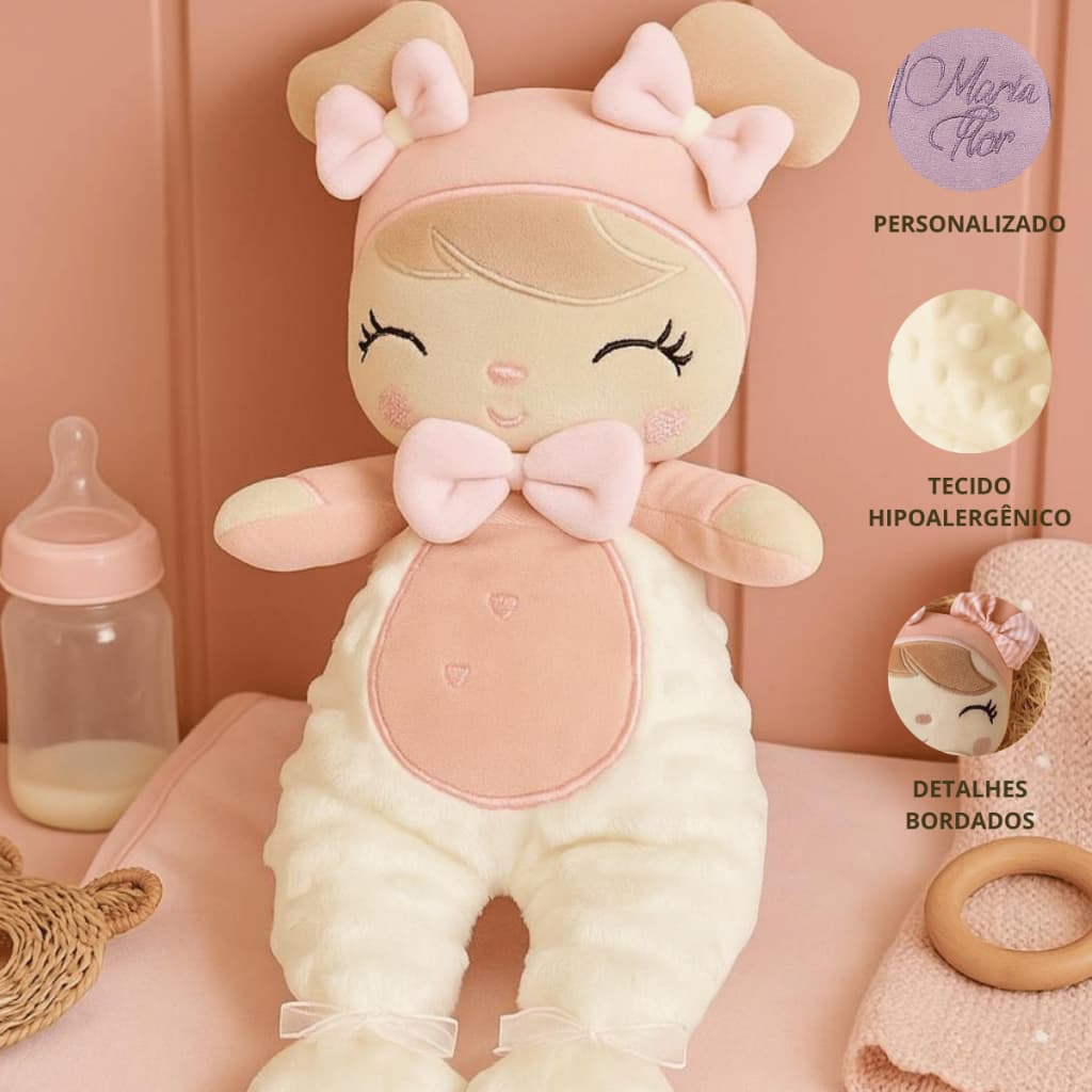 Boneca Metoo Personalizado Com Nome Pelucia Plush Antialérgica Naninha Enxoval Bebe Menina
