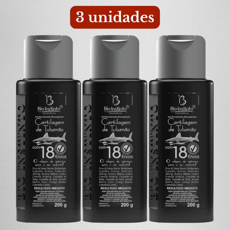 3 UND Gel Massageador Cartilagem de Tubarão com 18 Ervas Bio Instinto 200g
