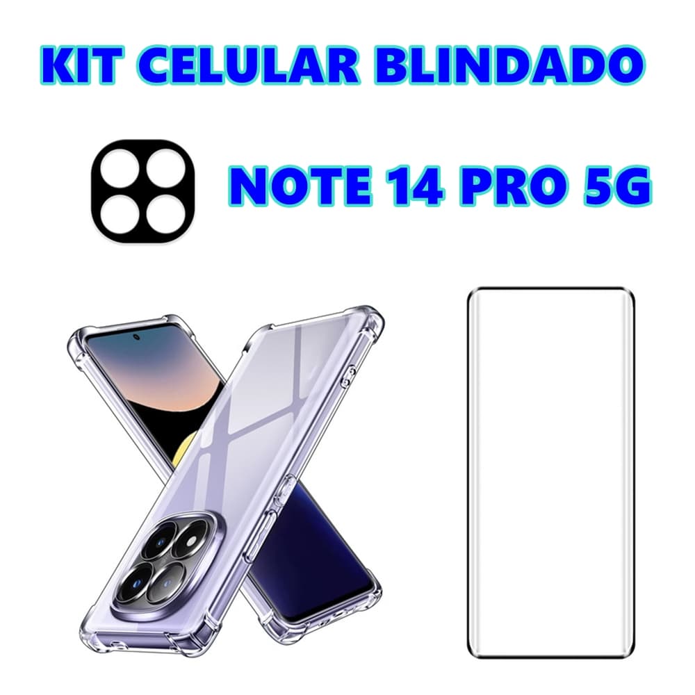 Kit Blindado Note 14 Pro 5G Película 3D Curvada Capa Anti Impacto Silicone Película Para Câmera Celular Xiaomi Redmi
