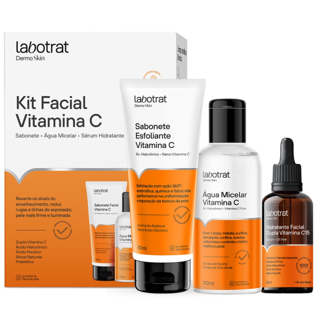 Kit Facial Vitamina C Dermo Skin C/3 Itens Labotrat Sabonete Facial +Água Micelar +Hidratante Facial