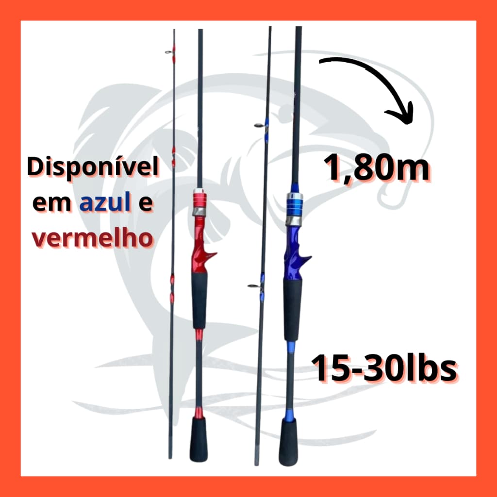 Vara Para Carretilha Pesca Esportiva Fibra De Carbono CMIK 1,8m 15-30 Lbs
