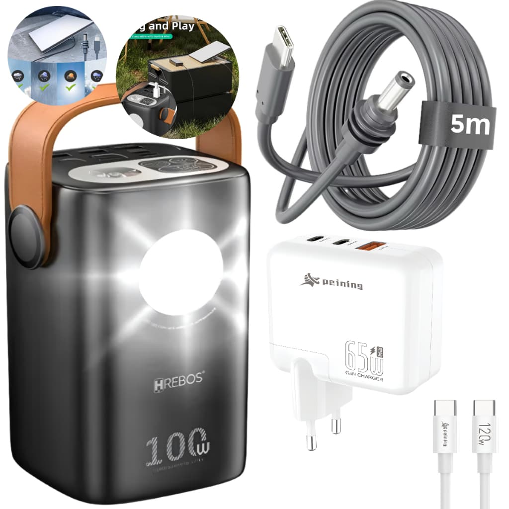 Kit PowerBank Hrebos PB 999-60.000mah 100Watts Starlink Mini+CaboUsb 5 Metros+Carregador65wPiening