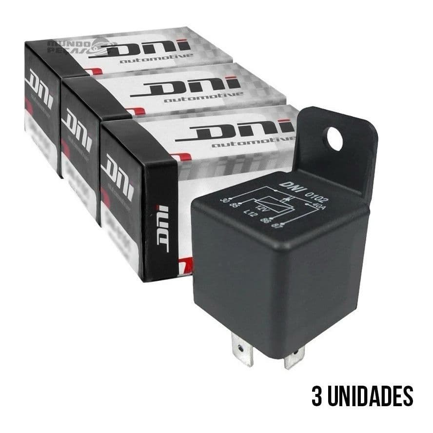 Rele Auxiliar Automotivo Dni 0102 40a 12v Universal C/ Suporte 3 Pecas