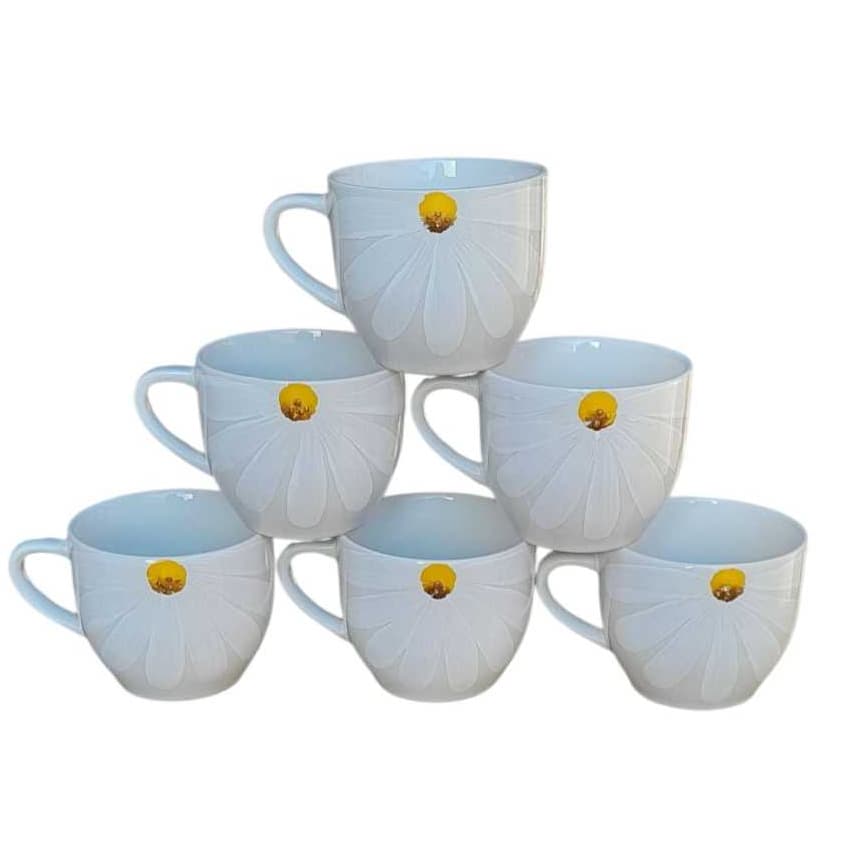 Jogo Xicara Caneca Porcelana Kit Café Chá Chicara Leite Branca Decoração Margaridas 170ml  Casa Hotel Buffet Conjunto...