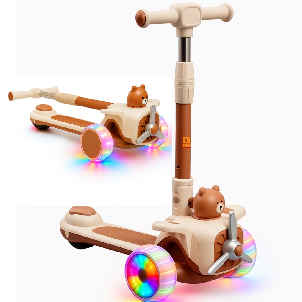 Patinete Dobrável Aviãozinho 3 Rodas Menino Infantil Bege