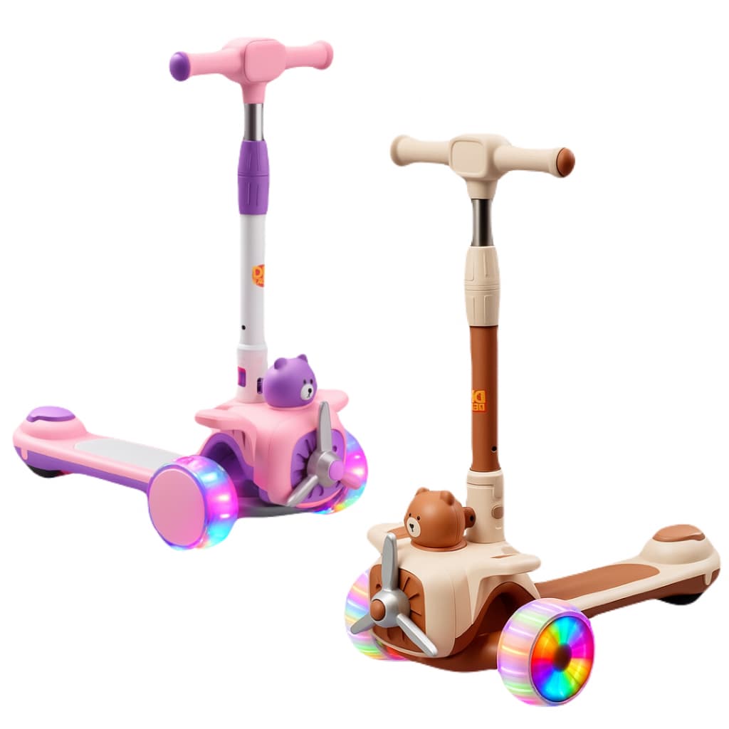 Patinete Dobrável Aviãozinho 3 Rodas Menino Menina Infantil Bege Rosa