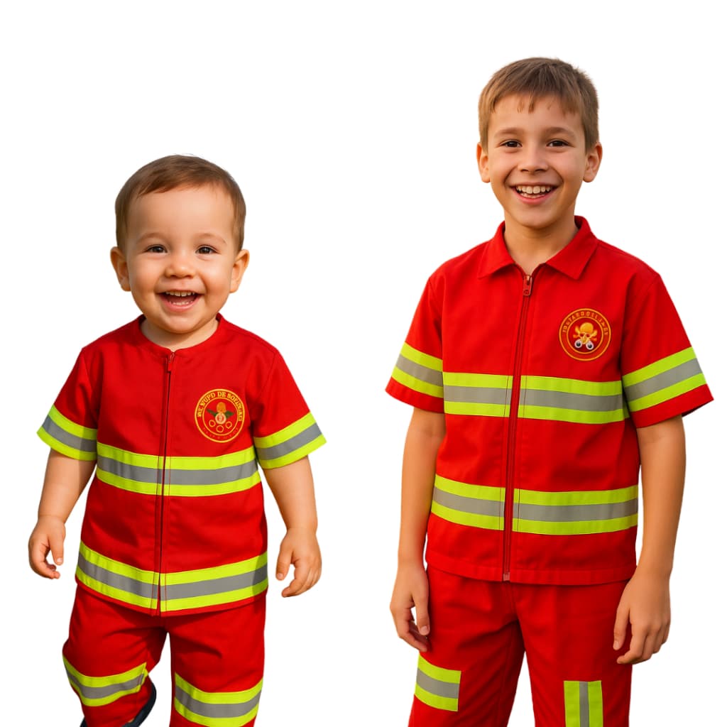 Fantasia Roupa Infantil Bombeiro Calça Menino Vermelha