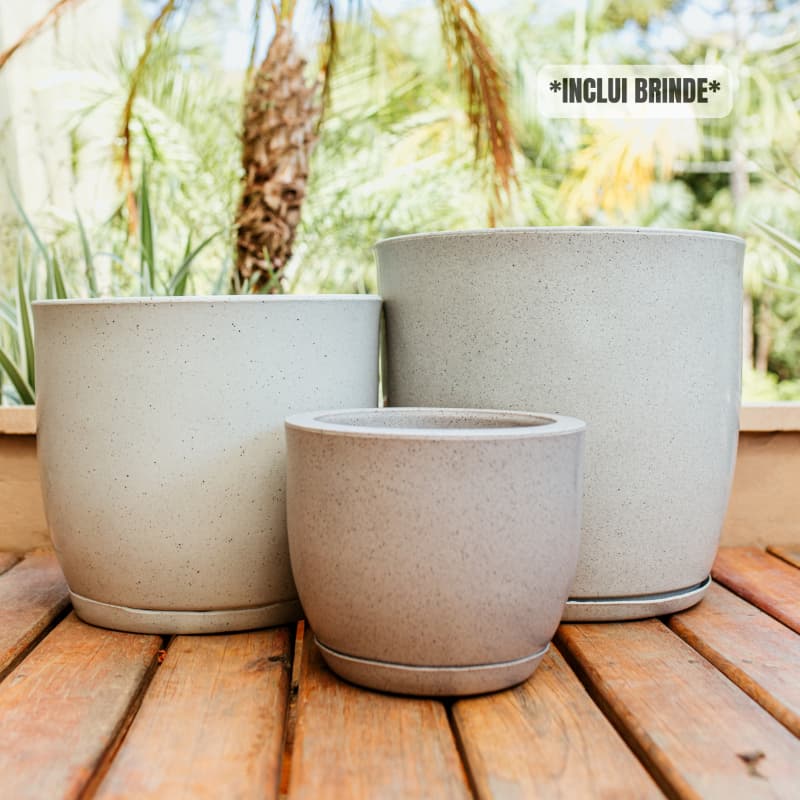 Kit 3 Vasos Decorativos Para Plantas Naturais Artificiais Polietileno Bojo Liso Marmorizado PMG Luxo