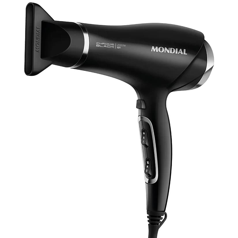 Secador Mondial Ceramic Chrome Black Íon 2000W - Tourmaline Ion, Antifrizz, Mais Brilho, Original