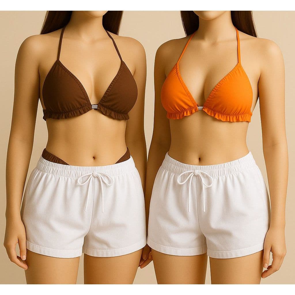 kit Biquíni + Short Duna Transparente Branco com Bolso bikini curtininha asa delta com bojo