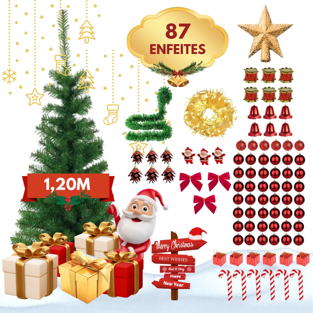 Árvore de Natal 1,20 Metros Tradicional com 100 Galhos Promoção Decoração Natalina Completa