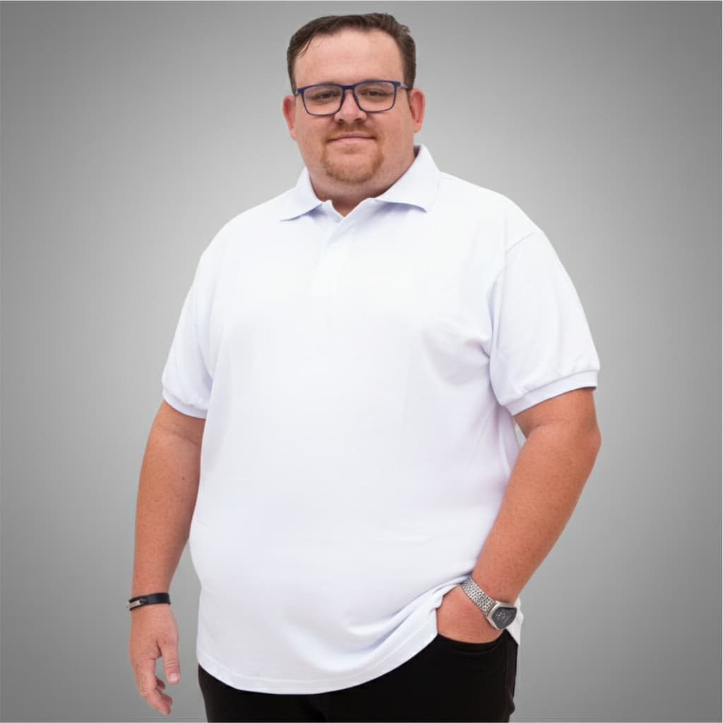 Camiseta Gola Polo Plus Size Piquet Masculina Branco Lisa Manga Curta Conforto Clássico Versátil