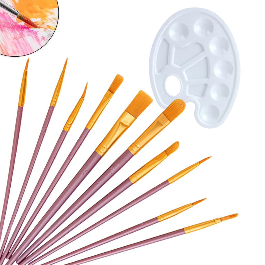 Kit de Arte com 10 Pincéis e 1 Paleta de Tintas