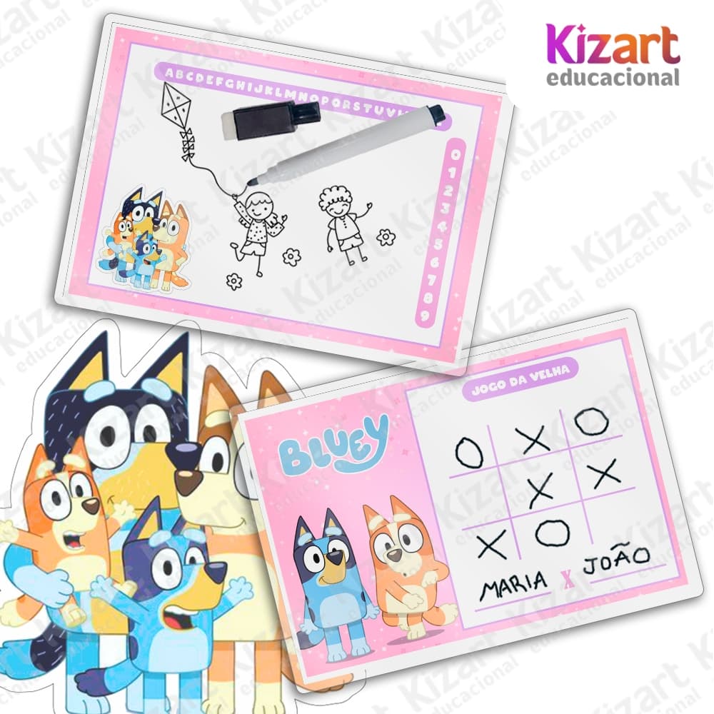 Lousa Mágica + Caneta Com Apagador Lembrancinha Festa Infantil Tema Bluey Rosa