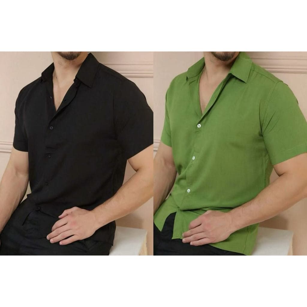 Camisa Social Masculino Manga Curta De Botão Lisa kit 2
