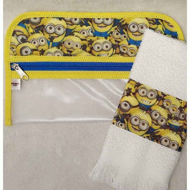 Kit Higiene Bucal Infantil Personalizado com Nome Bolsinha + Toalhinha Volta às Aulas