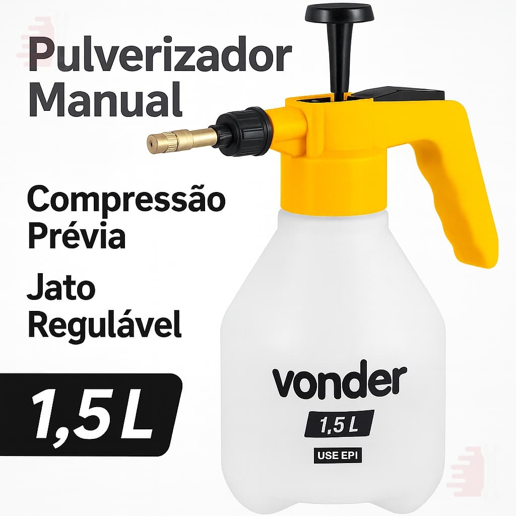 Pulverizador Manual Vonder 1,5L Compressão Prévia Jardim Limpeza Borrifador Portátil