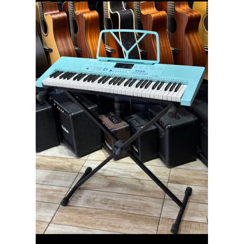 TECLADO MUSICAL INICIANTE 300 RITMOS 61 TECLAS MXT ROSA + SUPORTE TECLADO EM X