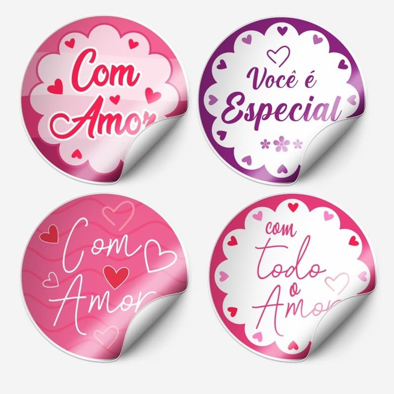 Kit Adesivos Com Carinho amor 4x4cm – Para Presentes e Lembrancinhas