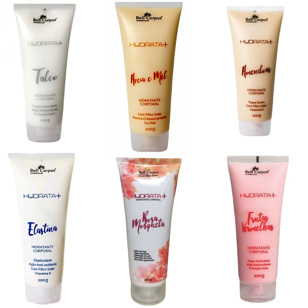Creme Hidratante Bell Corpus–Talco-Rosa Mosqueta-Aveia e Mel, Amêndoas, Frutas Vermelhas ou Elastina