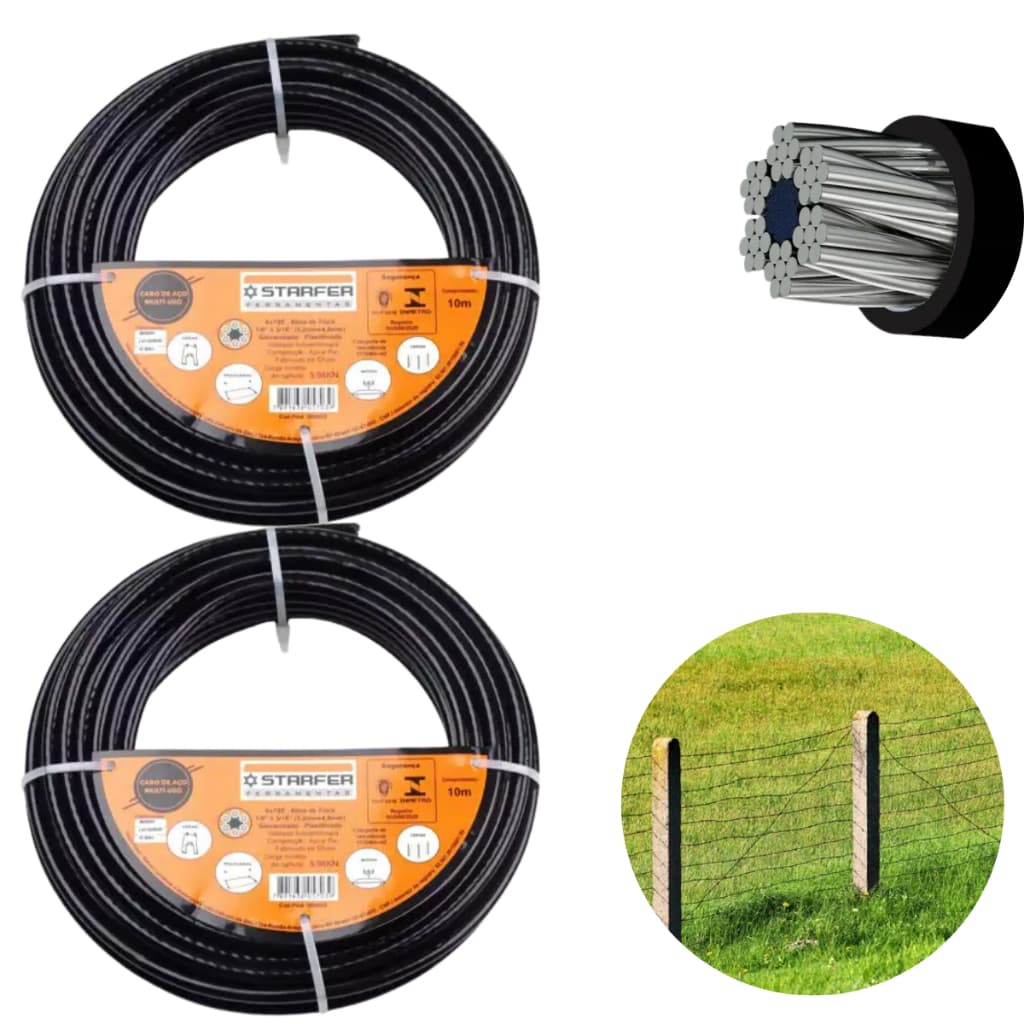 Kit 2 Cabo de Aço 3/16 Polegadas x 10 Metros – Alta Resistência, Ideal para Construção e Amarração