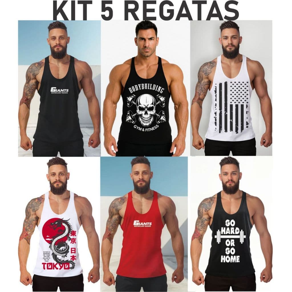 Kit 5 Regatas Masculinas Cavada -atacado Academia sortidas