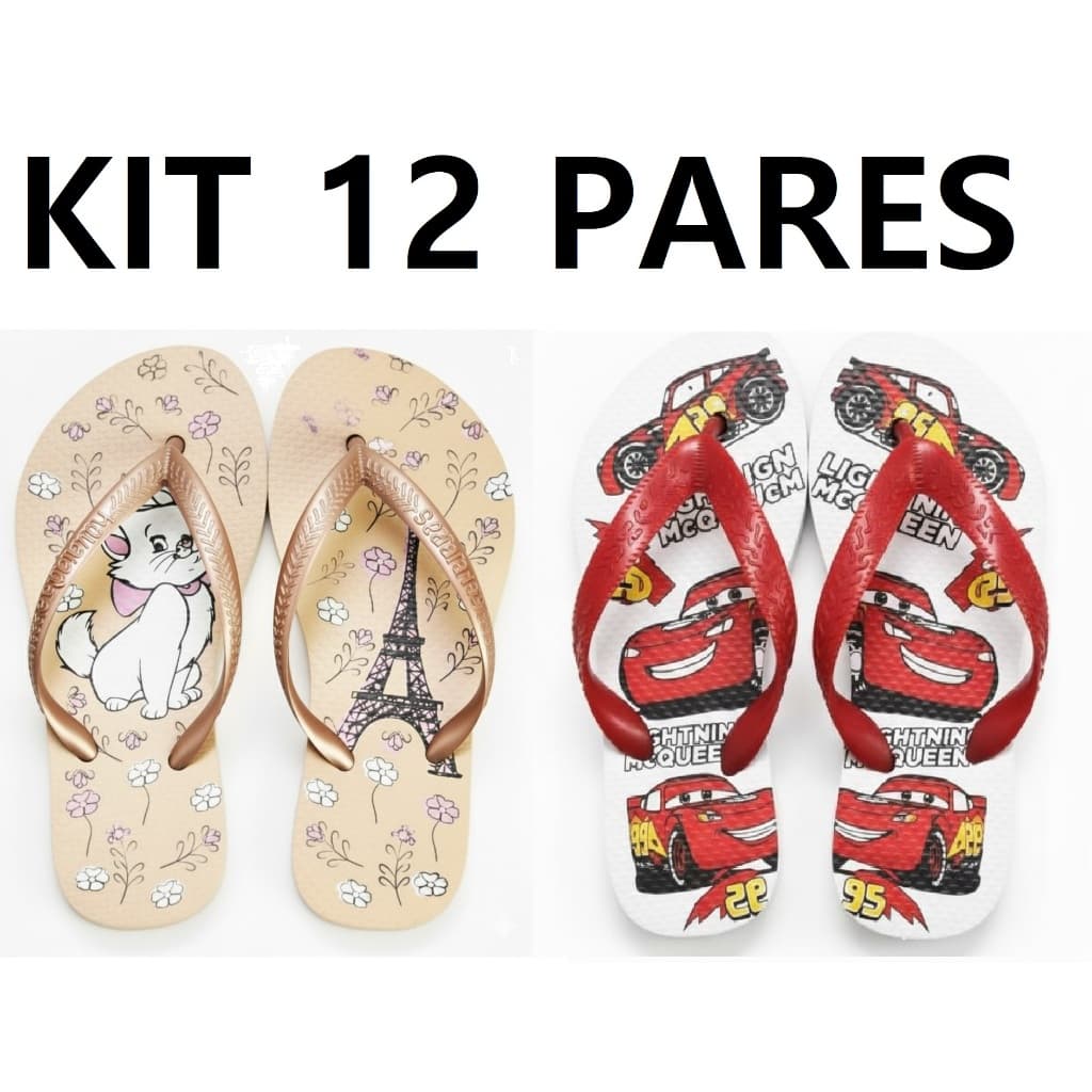 12 PAR DE CHINELO INFANTIL FEMININO MASCULINO ATACADO PESONAGENS PARA REVENDA CH9 TUCLELE 21x26x14