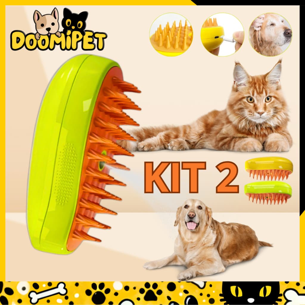 KIT 2 Escovas A Vapor 3 Em 1 Para Cães E Gatos De Estimação Remoção De Pêlos