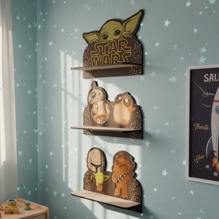 Kit Prateleiras Star Wars 32x20cm Suporte Organizador para quarto infantil sala