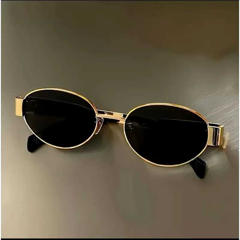 Óculos de Sol Unissex Oval Estilo Designer Metal Preto e Dourado Uv400 Elegante VERAO Envio jâ Envio jâ Envio Já