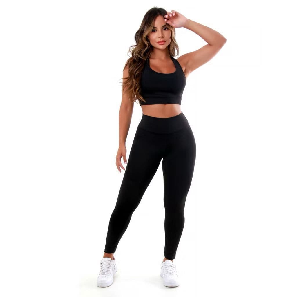 Conjunto de Academia Fitness Calça Legging e Top Nadador Feminino