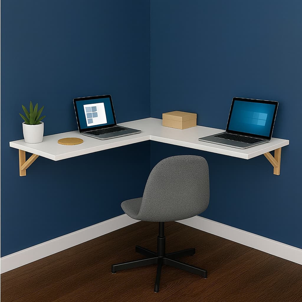 Mesa em L Suspensa cor Branca  para Quarto Ideal para Estudo Escritório Pc Gamer Home Office 100% MDF BRANCA