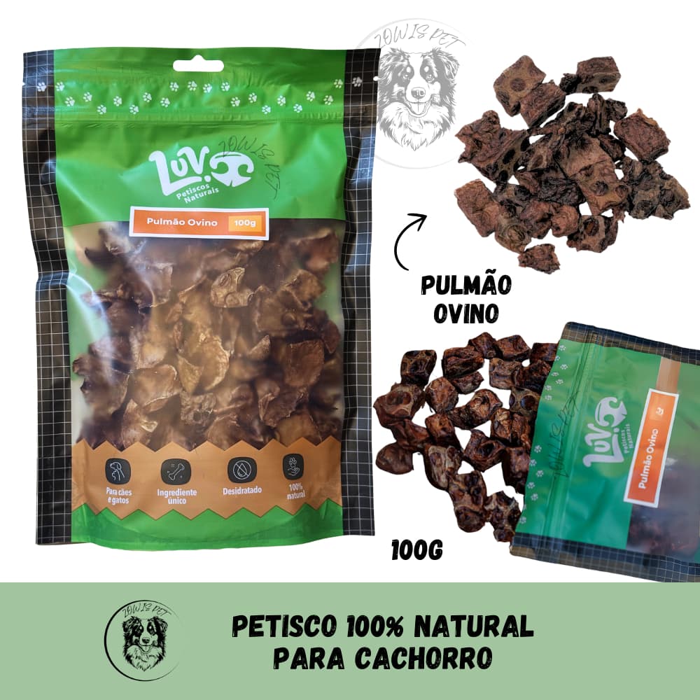 Petisco 100% Natural Pet Desidratado Para Cachorro Pulmão Ovino para Cães Gatos 100gr - Luv Petisco