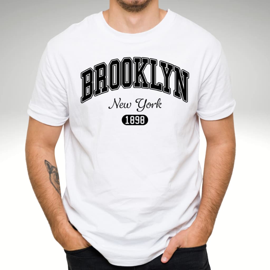 Camiseta Masculina Estampa Brooklyn Algodão Gola Redonda Casual