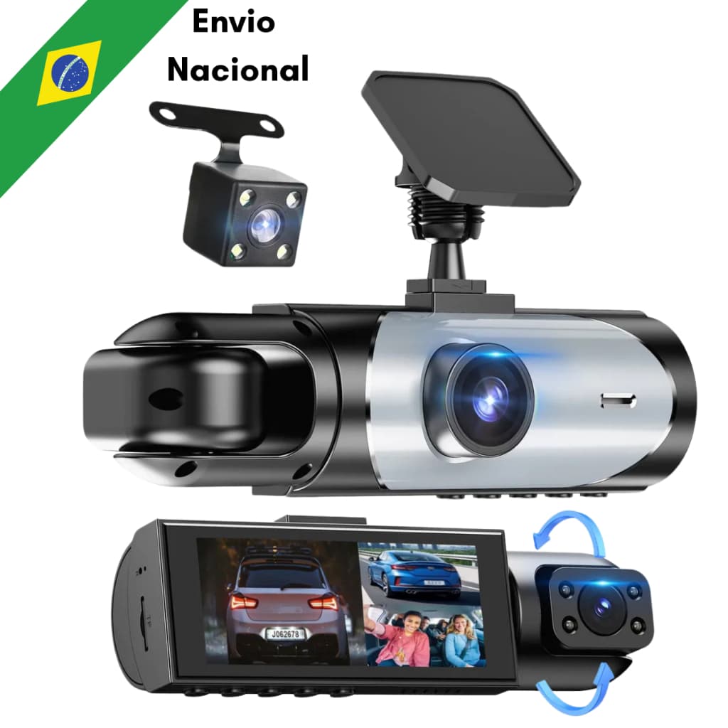 Câmera Veicular Automotiva Tripla Gravador Dashcam Câmera Monitoramento WiFi