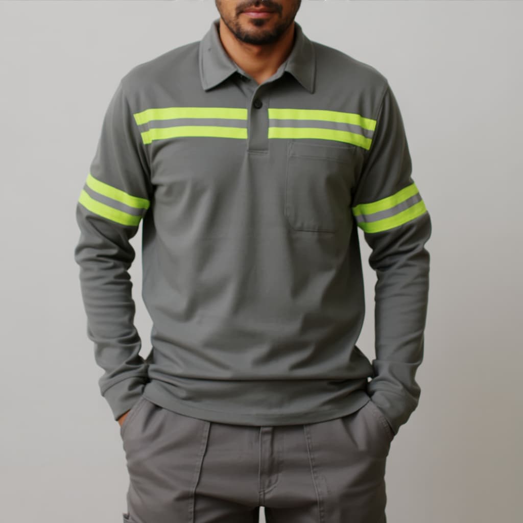 Camisa Uniforme Profissional Faixas Refletiva Gola Formal em Botão Trabalho Resistente Obra Servente