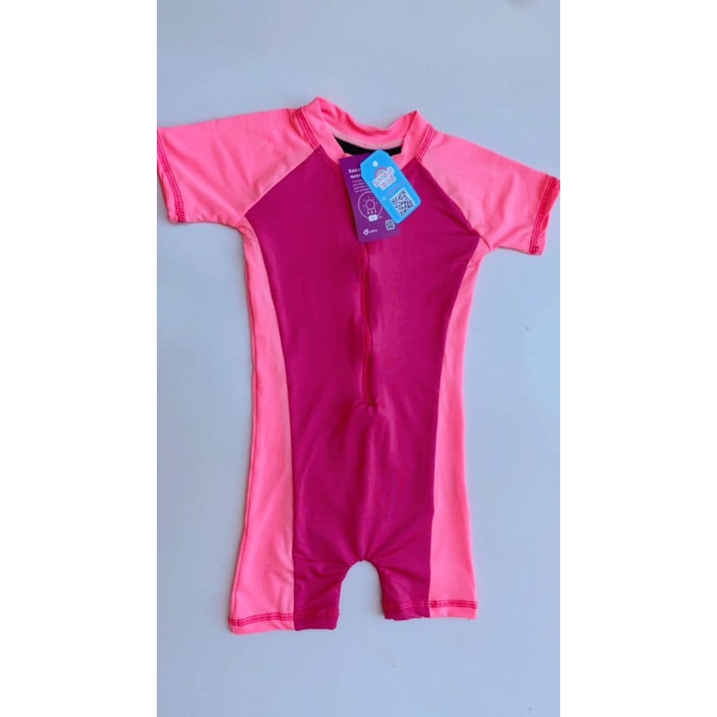 Macacão Feminino Infantil Rosa Com Proteção Uv 50+ De Verão