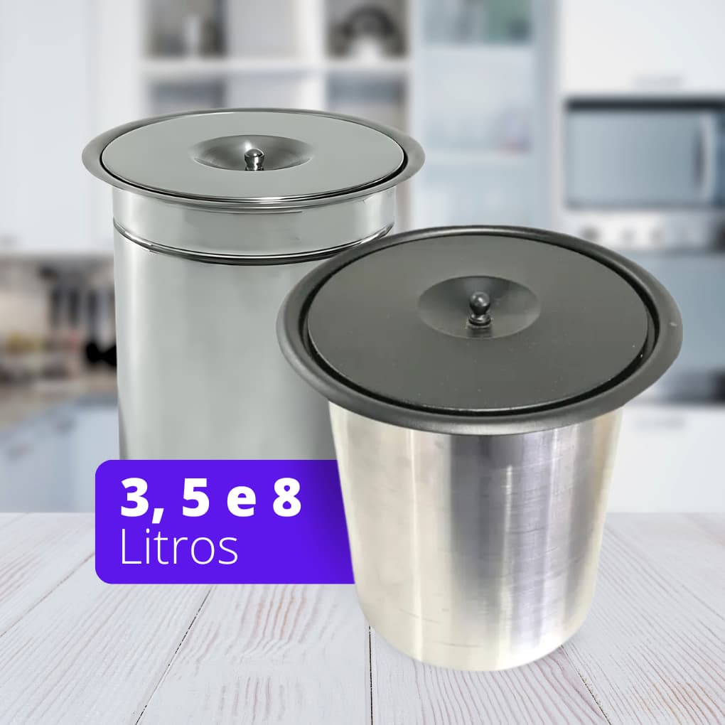 Lixeirinha Embutir Inox Preta Prata Cozinha Gourmet Granitos  -  3L, 5L e 8L.
