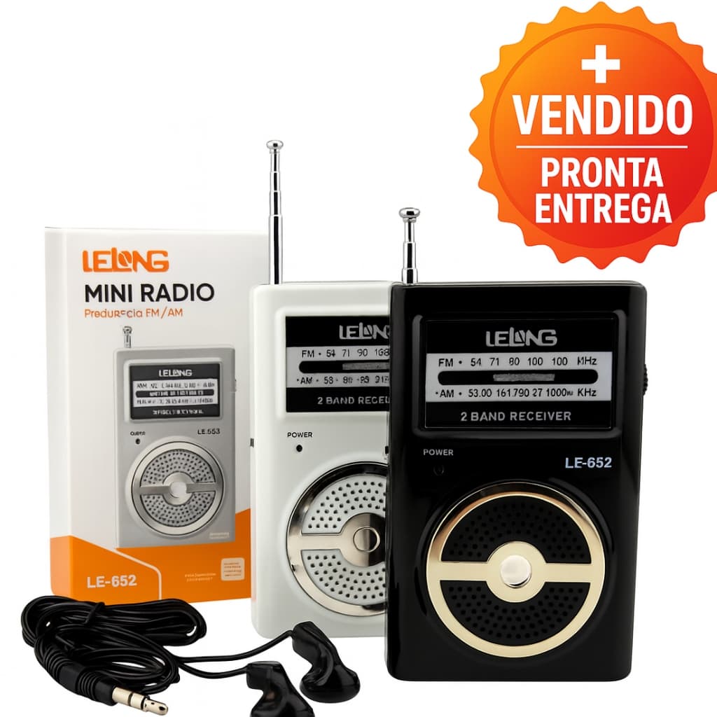 Mini Rádio Portátil Compacto AM FM Antena Retrátil Funciona À Pilha Leve Prático Som Nítido
