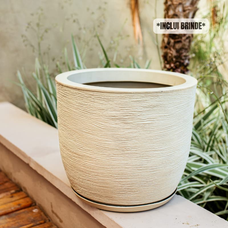 Vaso Bojo 40cm Polietileno Premium Textura Rustica Escovado Grafiato Luxo Planta Flor Jardim
