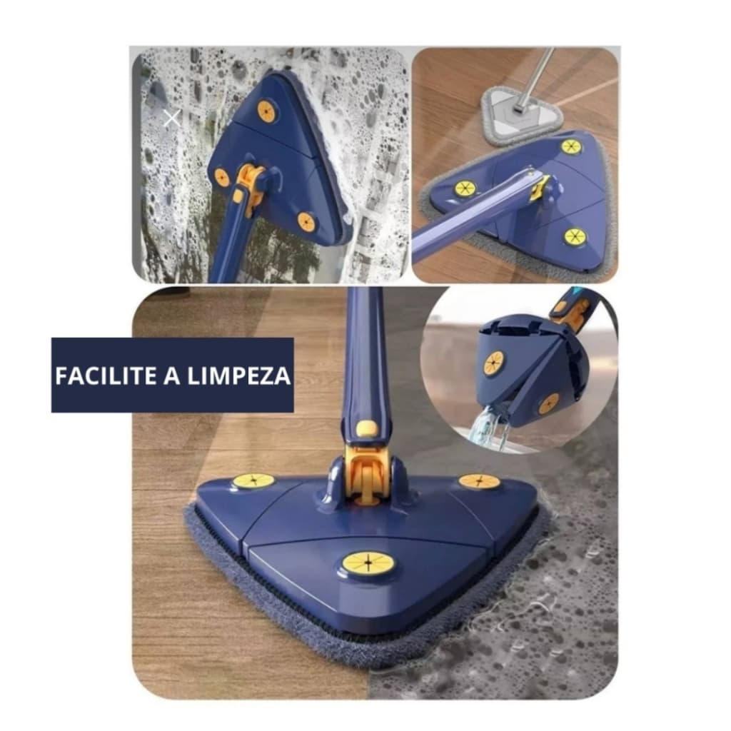 Esfregão Mop Vasoura Mágica Triangular Giratório 360° Limpeza Lava E Seca