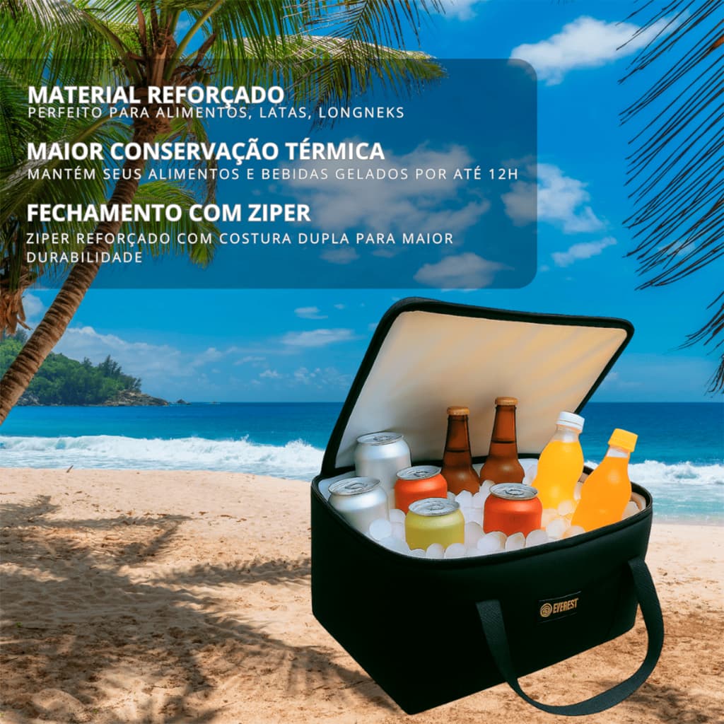 Bolsa Térmica 40L Impermeável Preta Camping Pescaria Praia Resistente Prático Nylon até 50 Latas