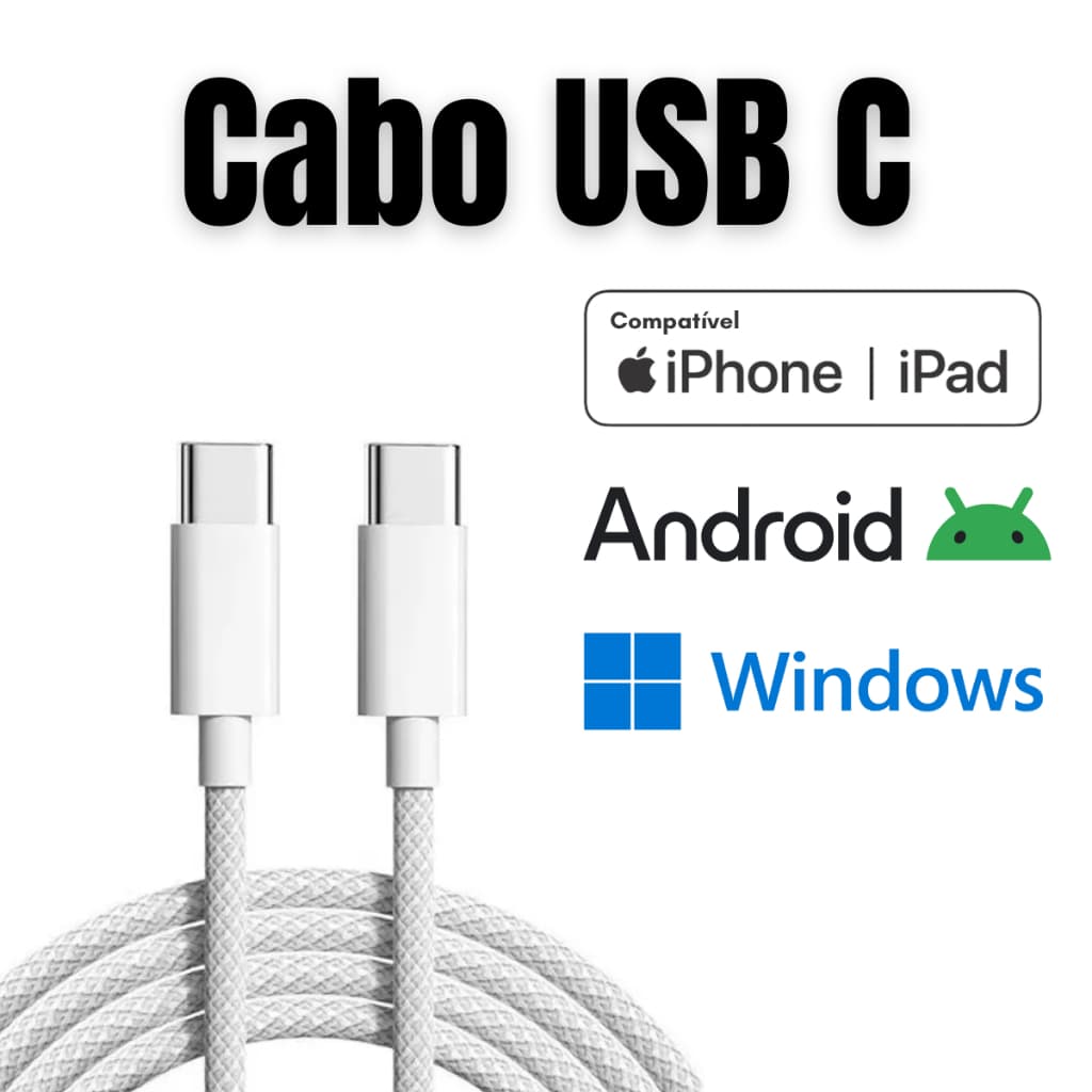 Cabo USB C Para USB C 60W PD 1m Turbo Carregamento Rápido Nylon