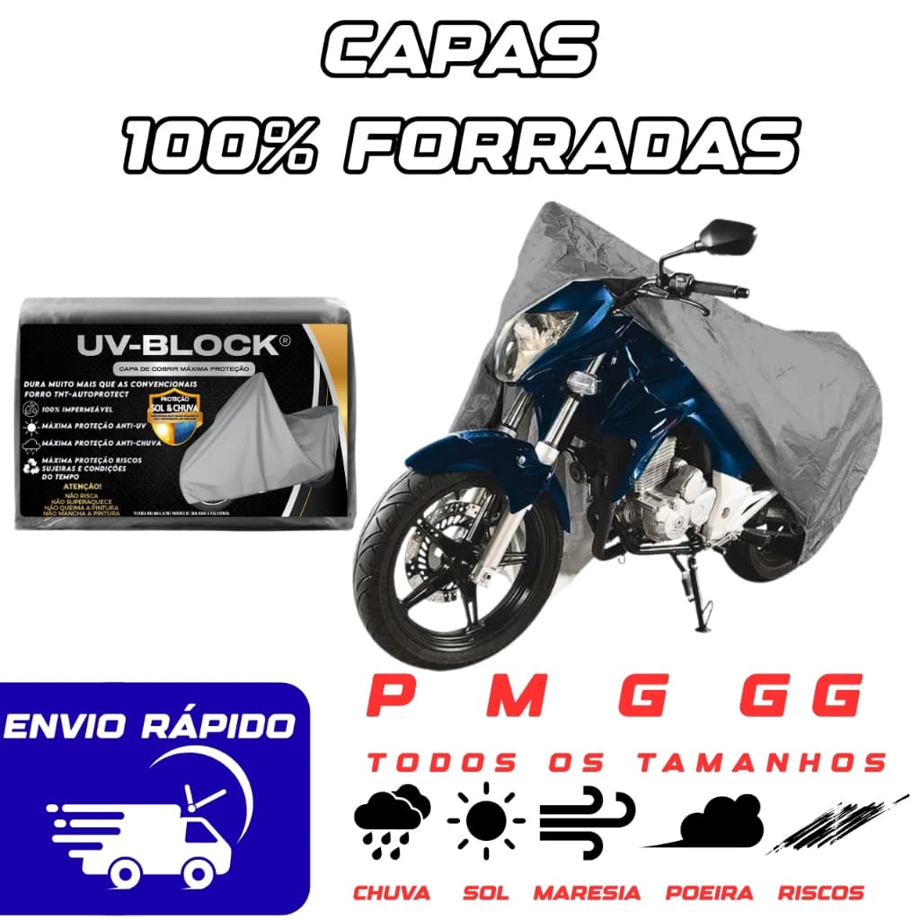 Capa Para Cobrir Moto 100% FORRADA UV BLOCK Tam P,M,G & GG Biz ate Big trail