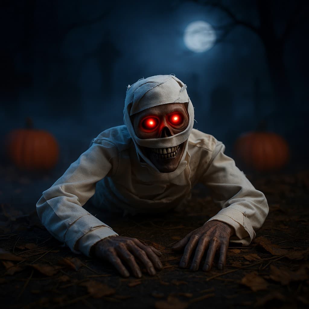 Múmia Zumbi Rastejante com Som e Movimento  Sensor Movimento Olhos LED  Movimento Decoração Assustadora Halloween