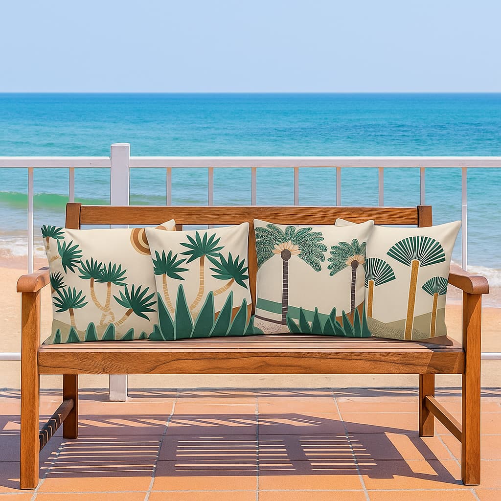 Kit 4 Capas Almofadas Decorativas 45x45 Coqueiro Palmeira Floresta Pousada Casa de Praia Fazenda