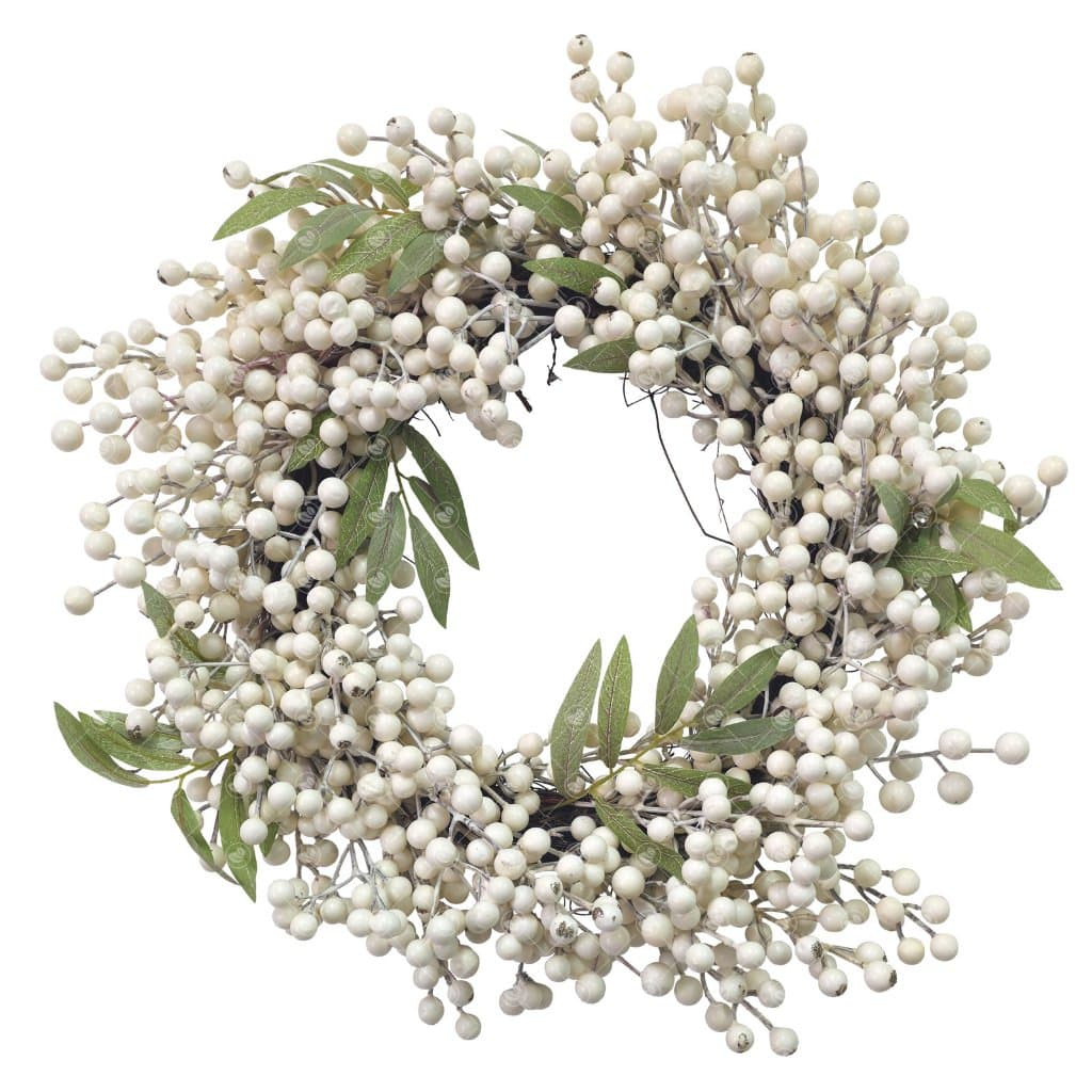Guirlanda Natalina Natal Decorativa Berry Branco Folha - 50cm