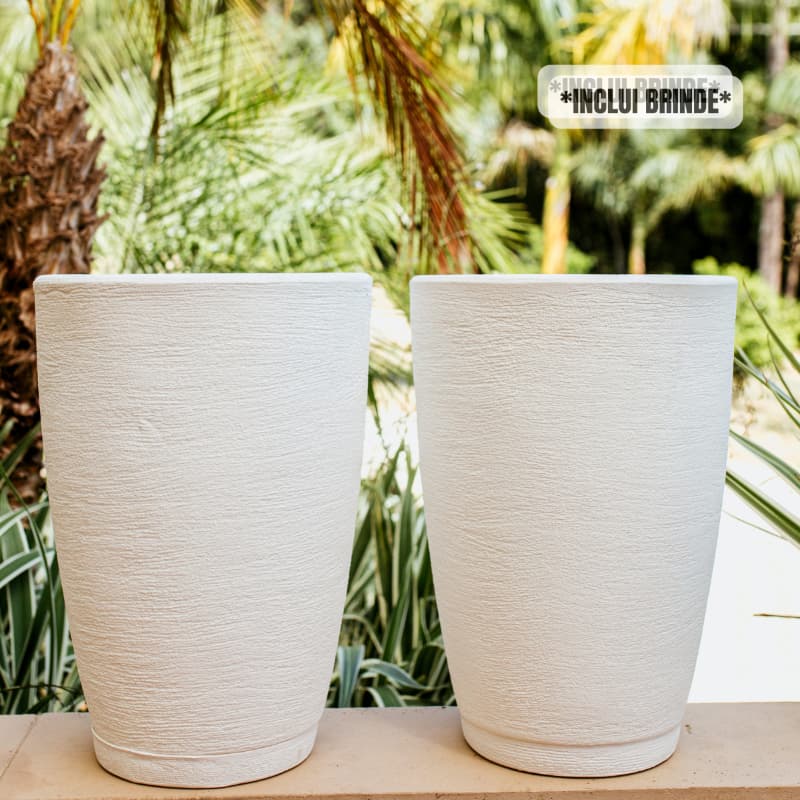 Kit 2 Vasos Planta Polietileno Cone Grande Texturizado Escovado