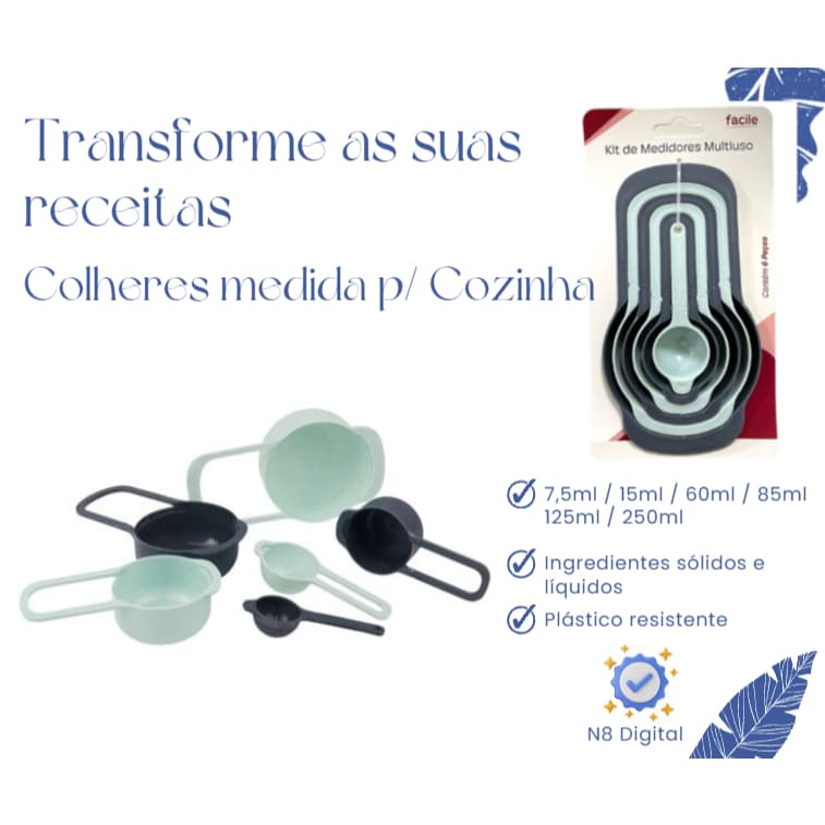 Conjunto de Medidores de Plástico p/ Cozinha c/ 6 peças - 7,5ml /15ml / 60ml / 85ml / 125ml / 250ml